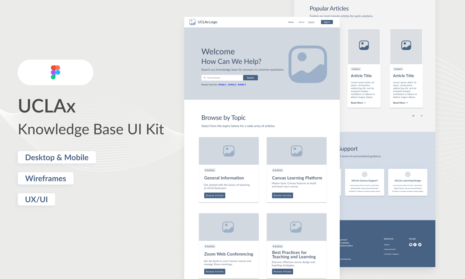 Screenshot of Knowledge Base landing page wireframes.
