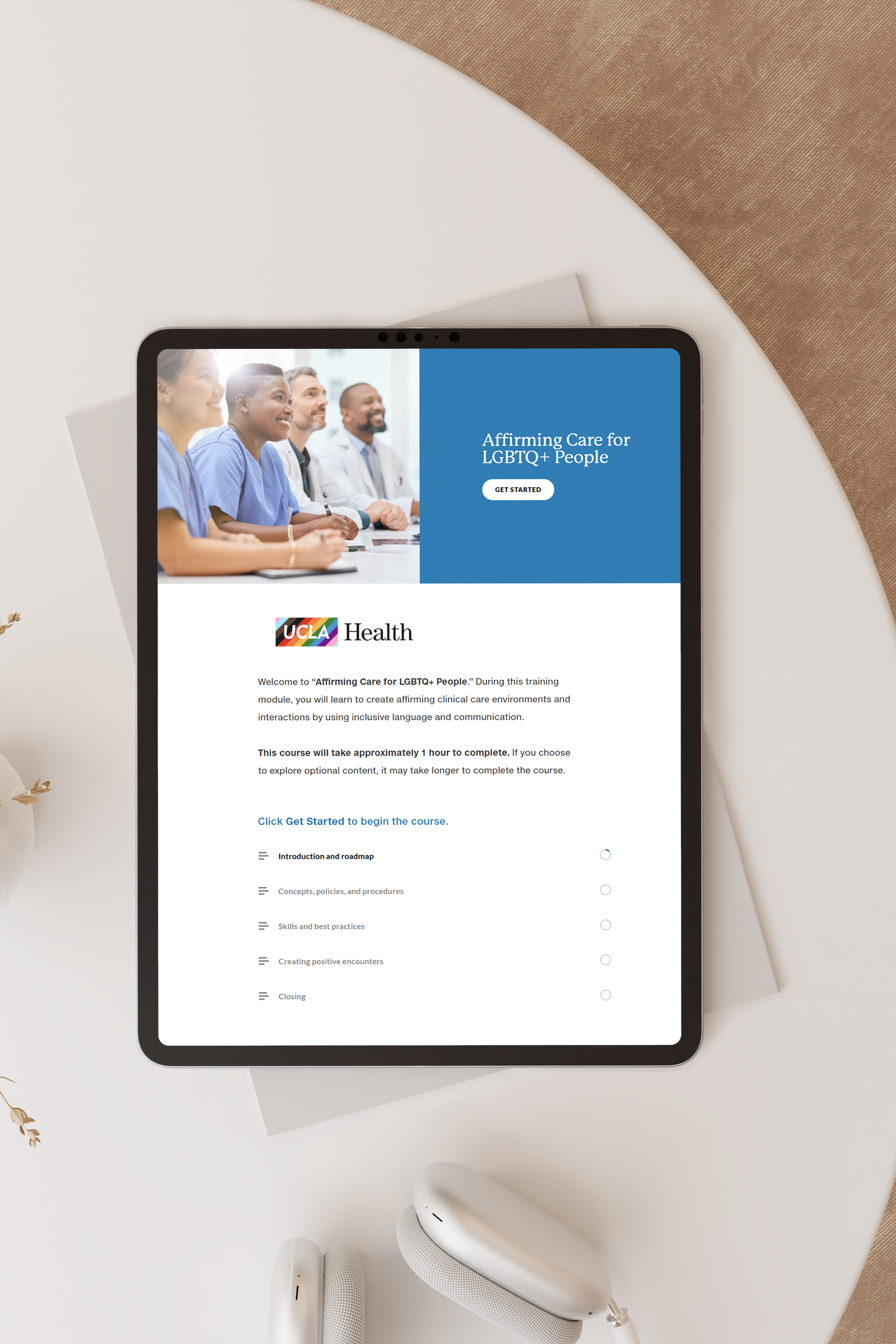 Screenshot of module landing page on iPad.