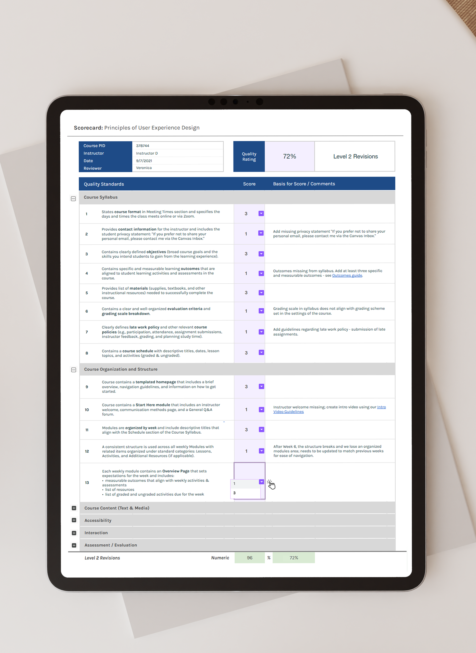 Screenshot of module landing page on iPad.