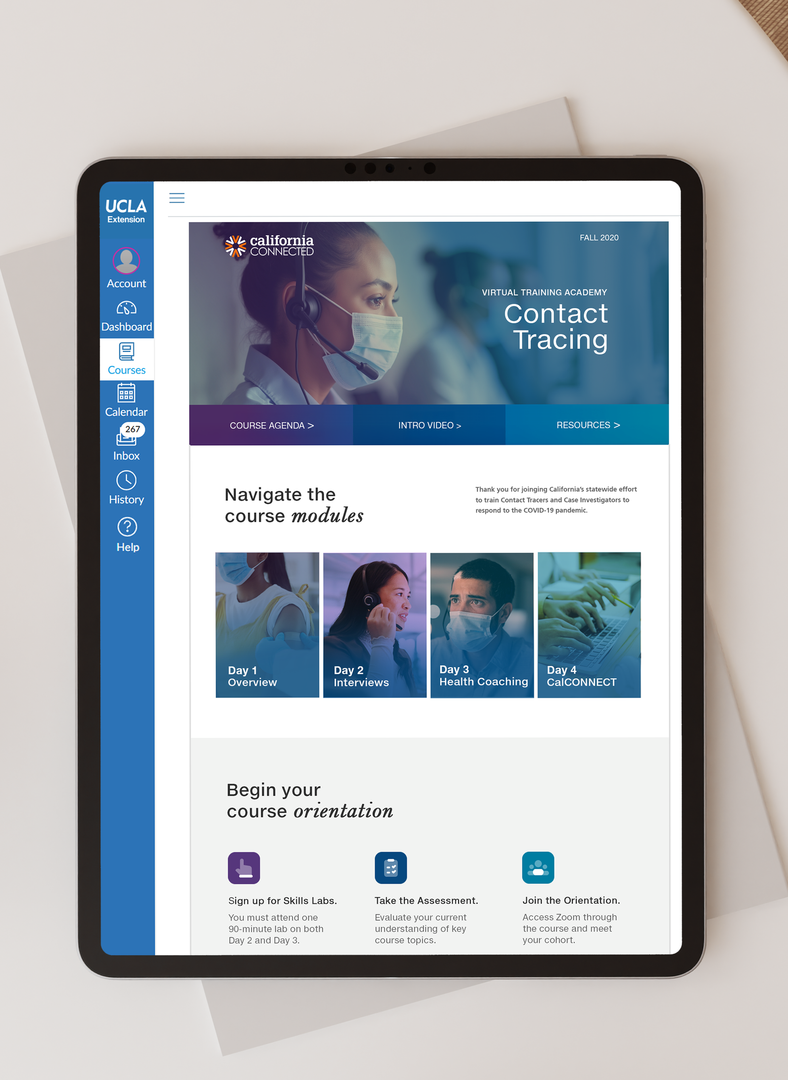 Screenshot of module landing page on iPad.