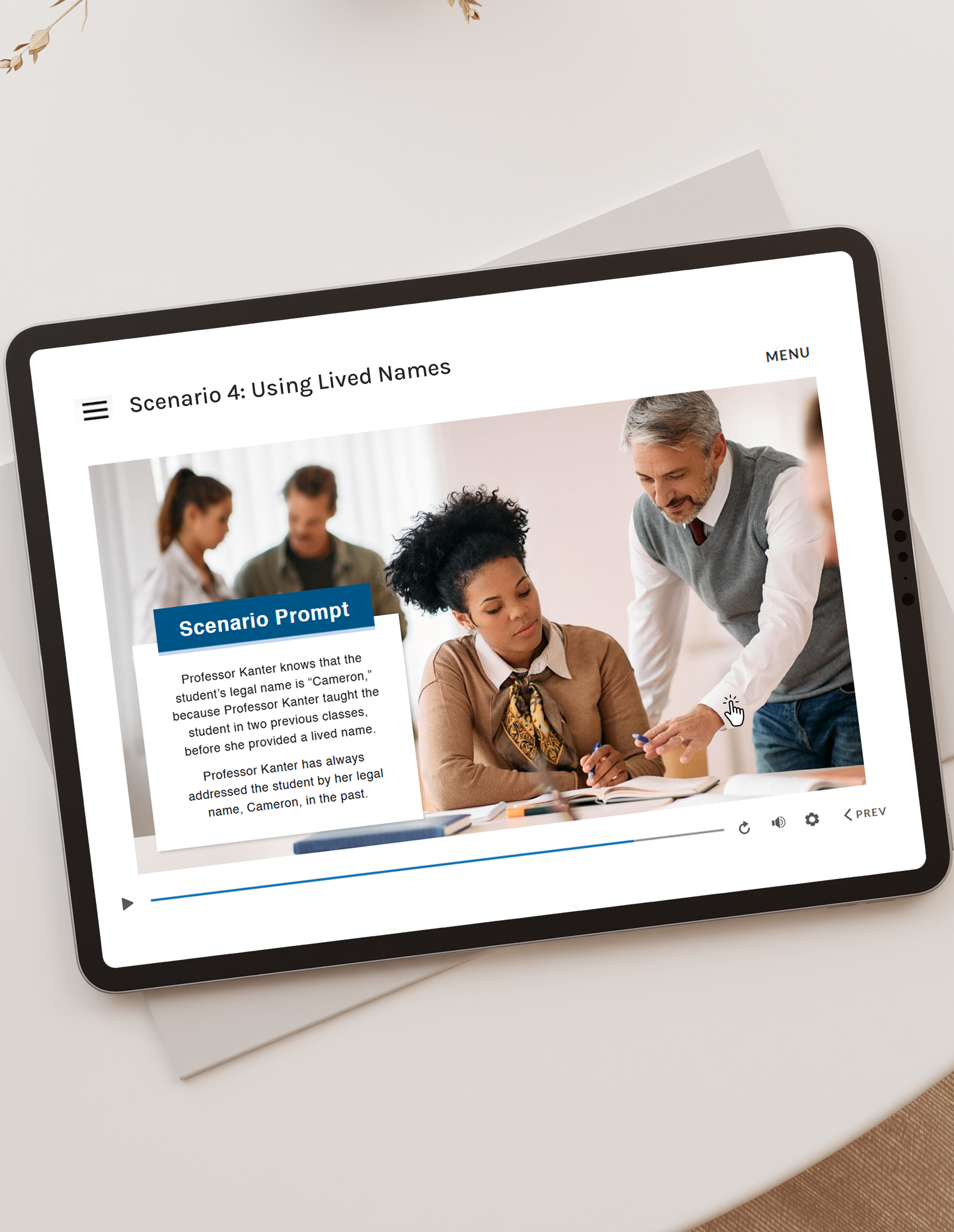 Screenshot of scenario activity on iPad.