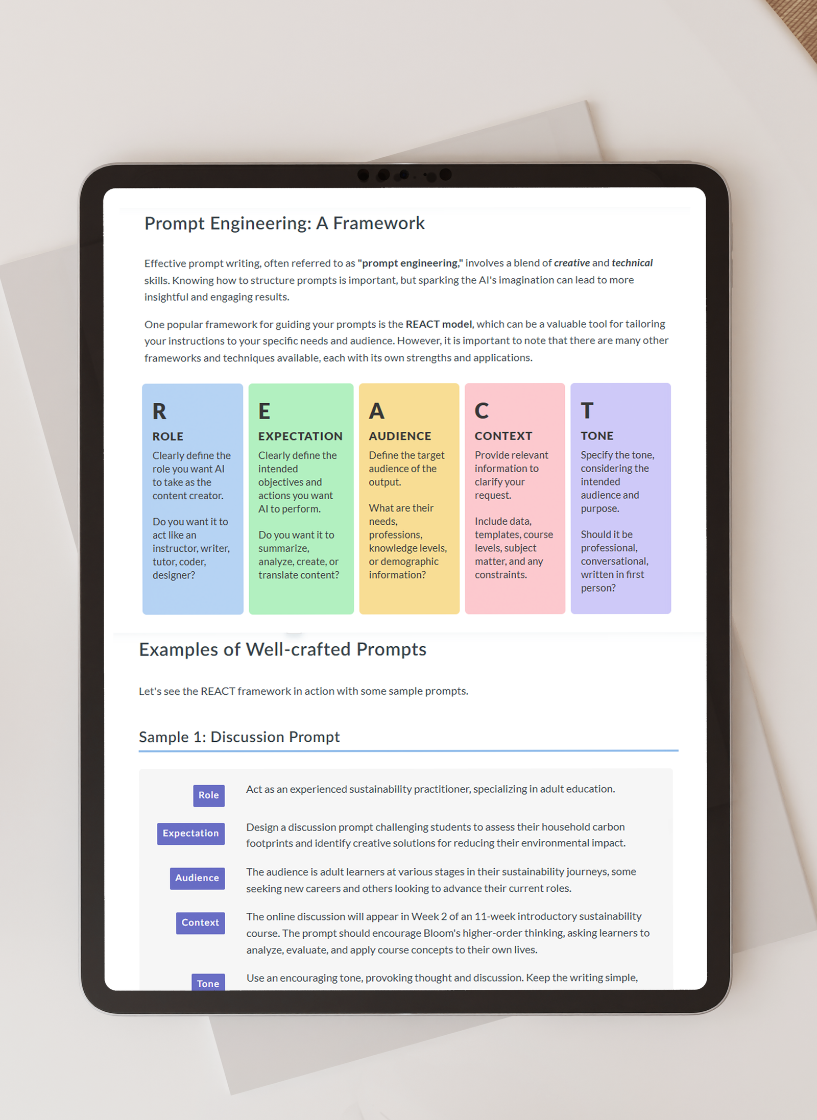 Screenshot of module introduction on iPad.