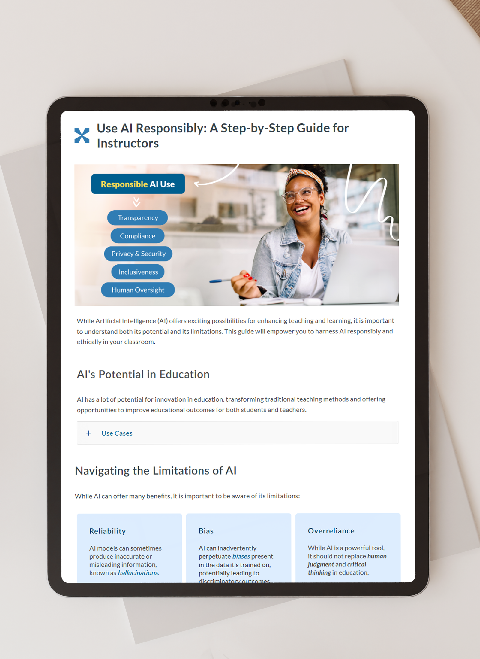 Screenshot of module landing page on iPad.