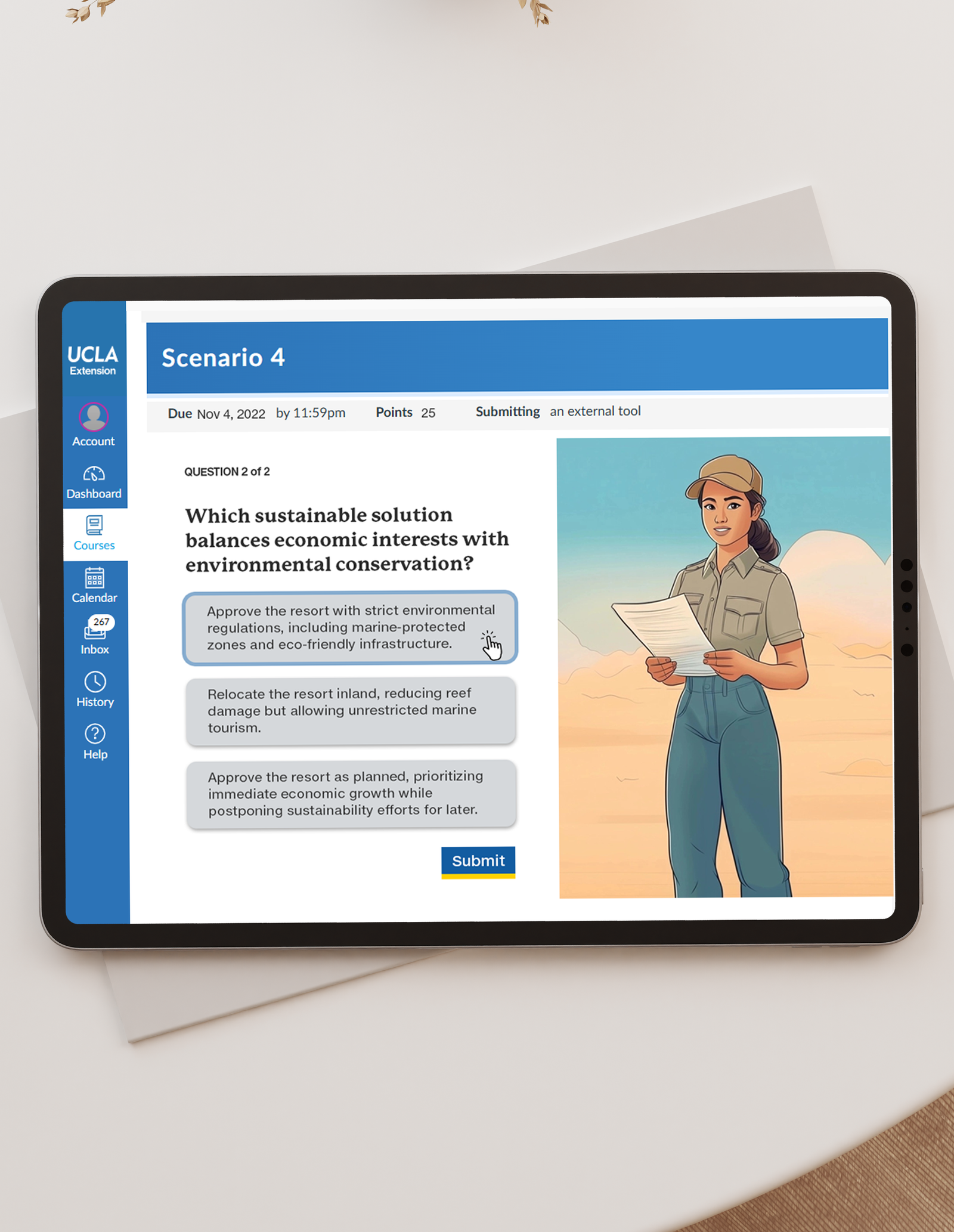 Screenshot of patient chart interaction quiz on iPad.