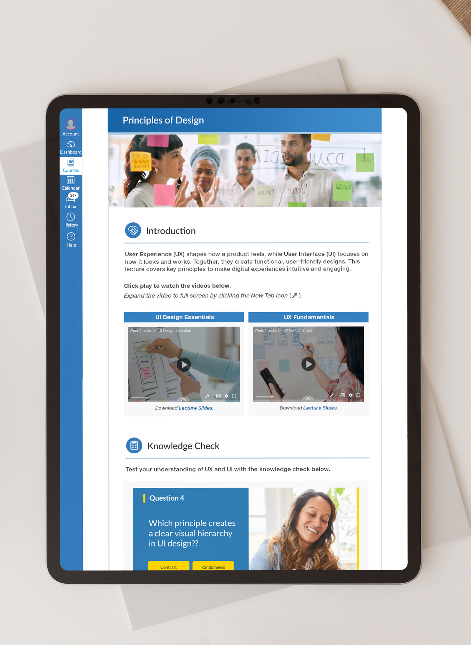 Screenshot of patient chart interaction quiz on iPad.