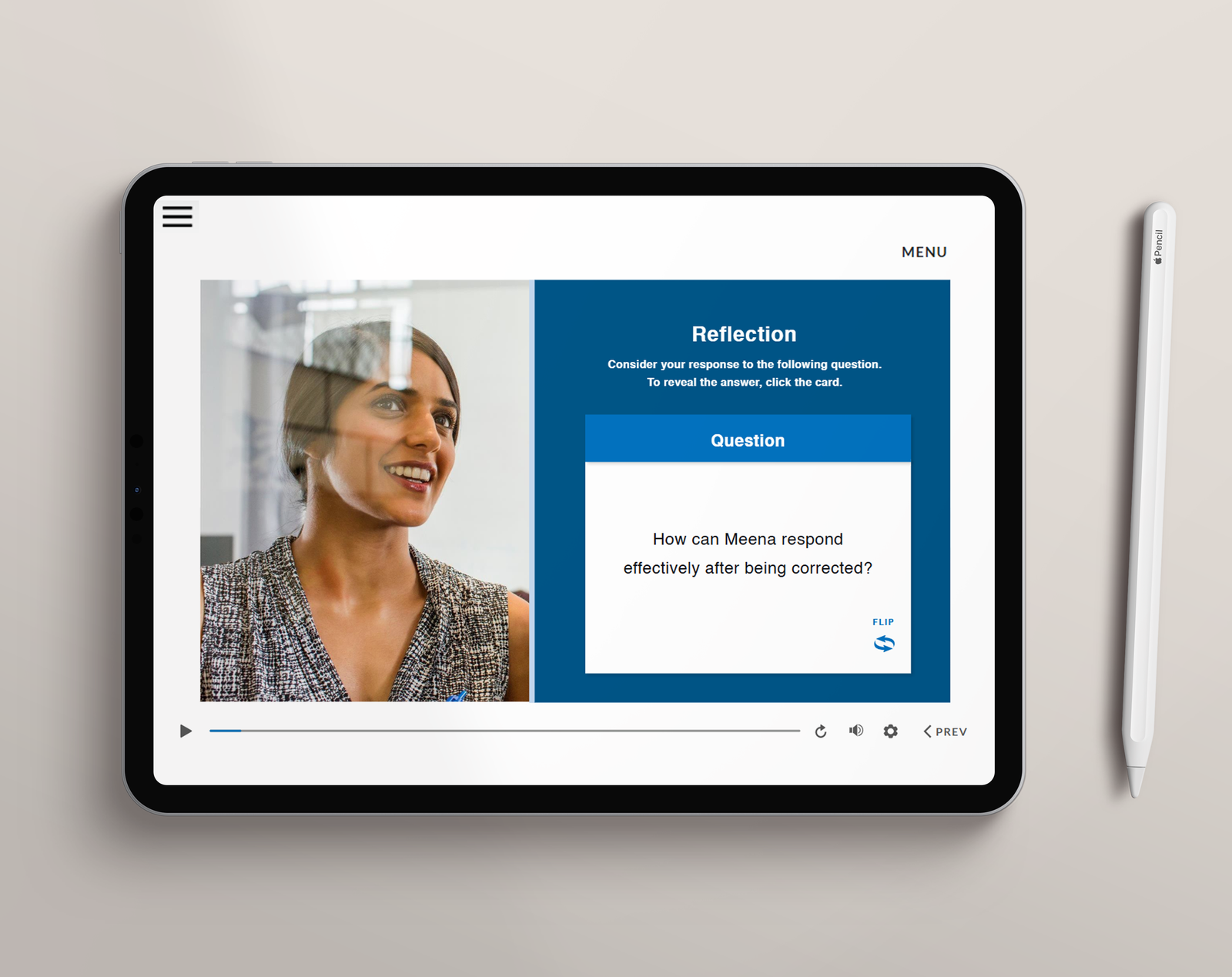 Screenshot of scenario starting screen on laptop.