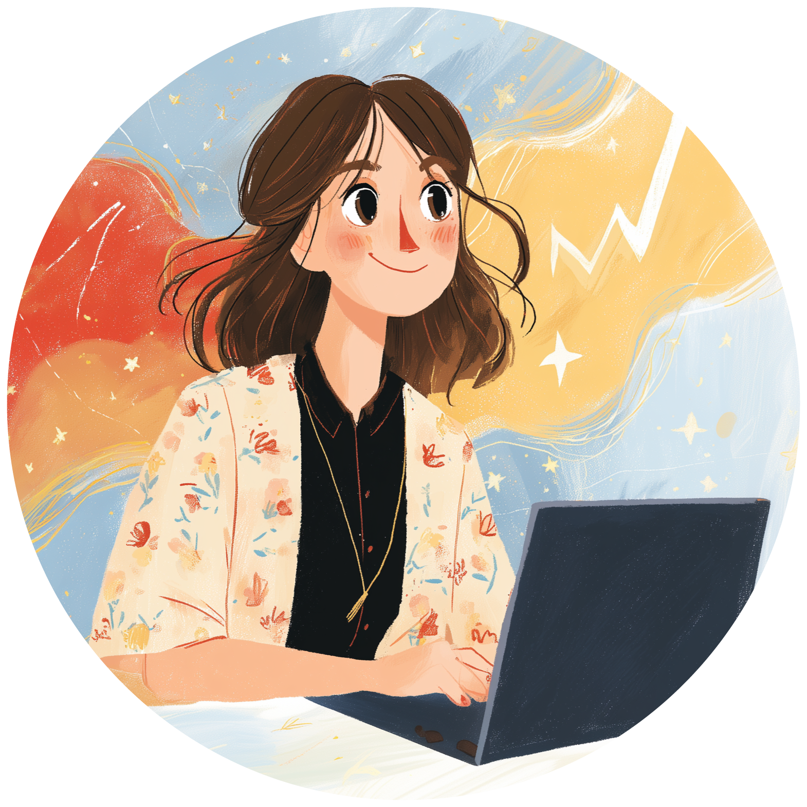 Illustration of woman in front of her laptop.